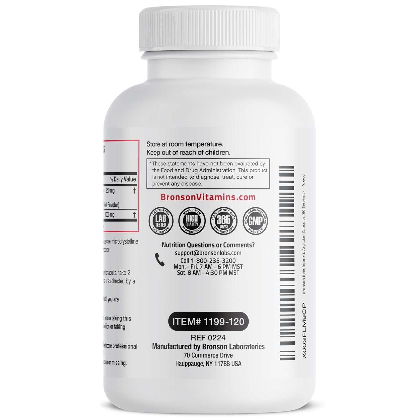 Bronson Beet Root + L-Arginine Nitric Oxide - 2000 MG / Serving | 120 Vegetarian Capsules | Non-GMO