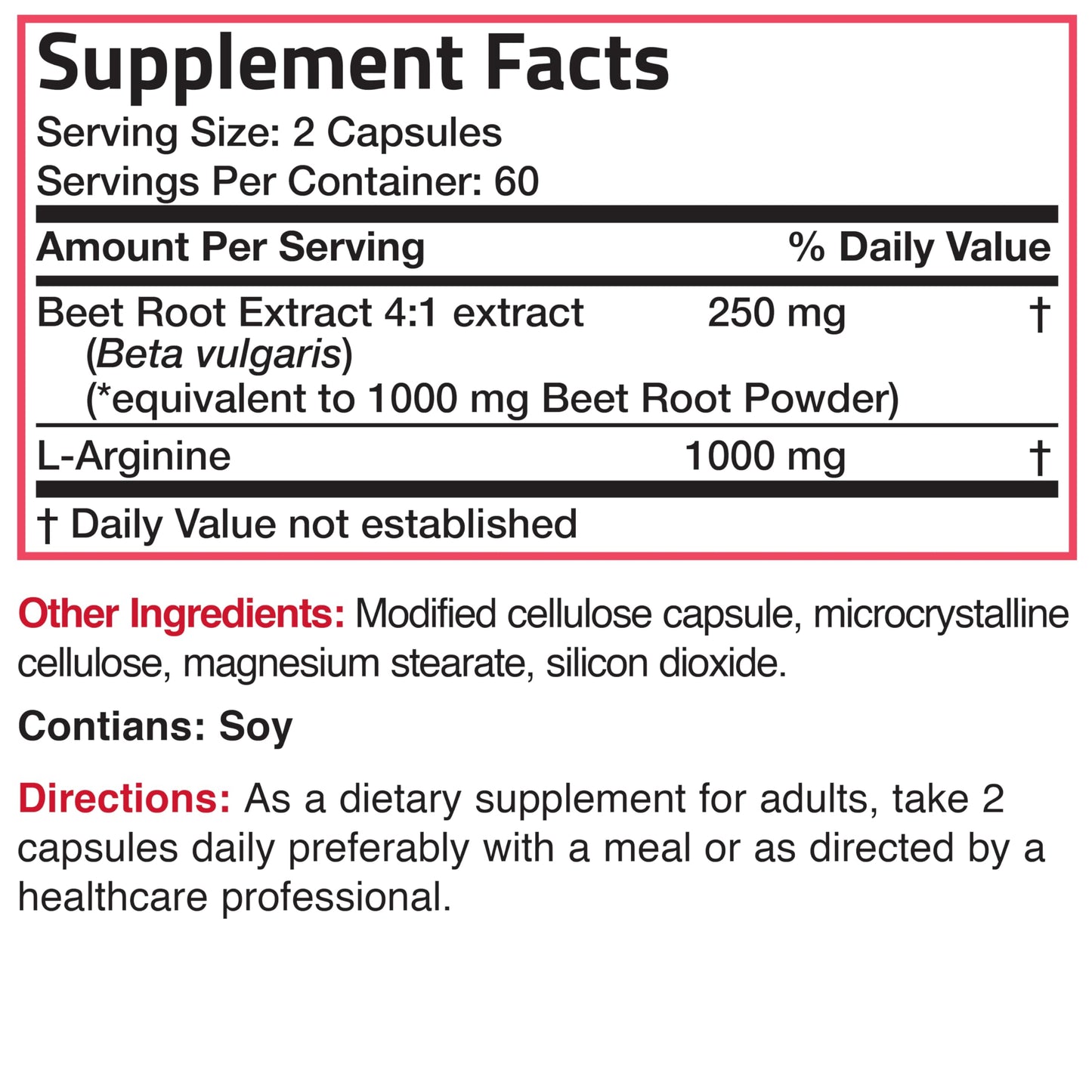 Bronson Beet Root + L-Arginine Nitric Oxide - 2000 MG / Serving | 120 Vegetarian Capsules | Non-GMO