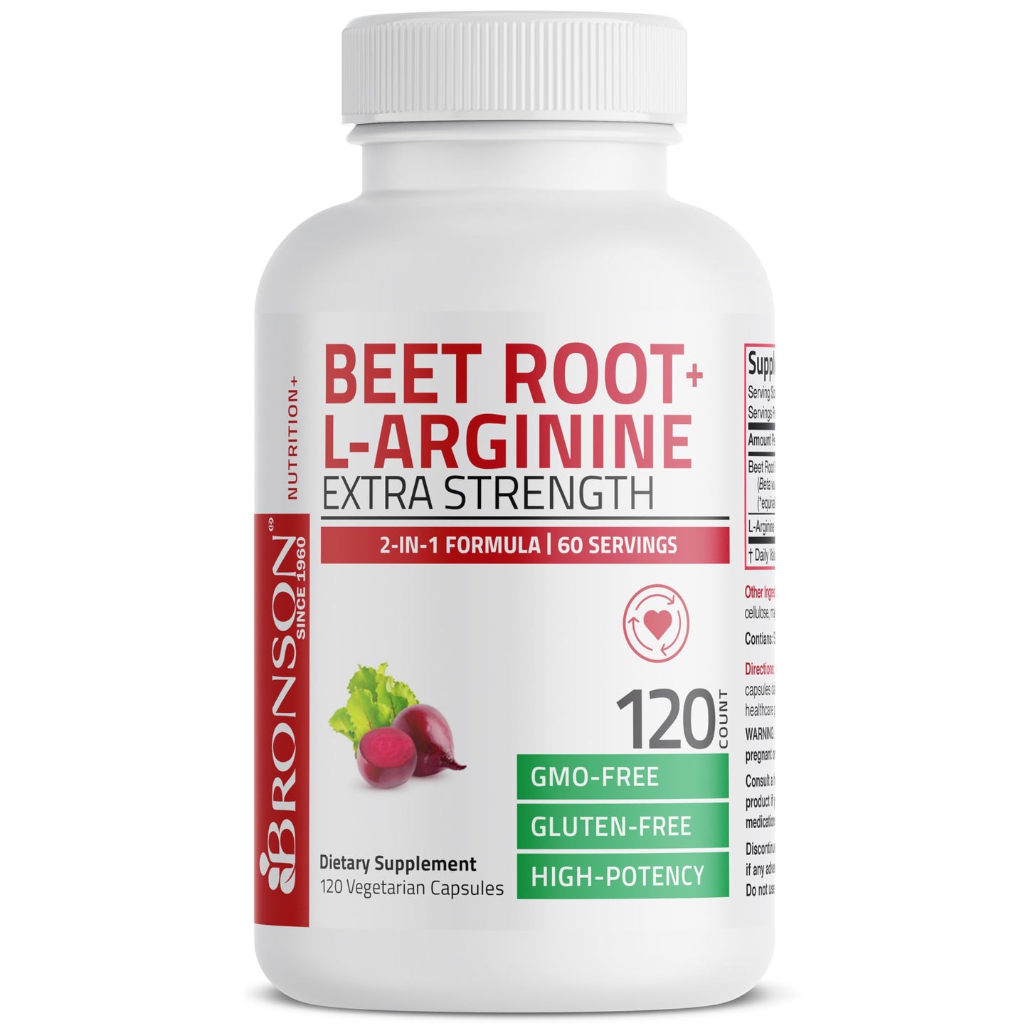 Bronson Beet Root + L-Arginine Nitric Oxide - 2000 MG / Serving | 120 Vegetarian Capsules | Non-GMO