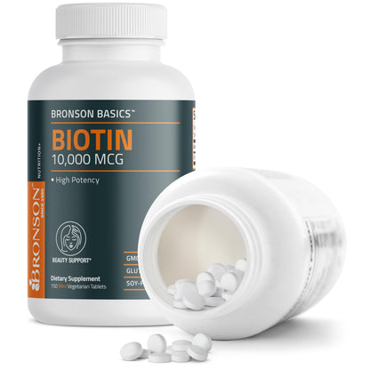 Bronson Biotin 10,000mcg – Hair, Skin & Nails Support | 150 Tablets | Vegetarian, Non-GMO