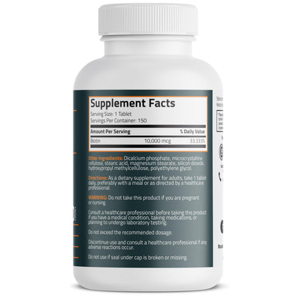 Bronson Biotin 10,000mcg – Hair, Skin & Nails Support | 150 Tablets | Vegetarian, Non-GMO