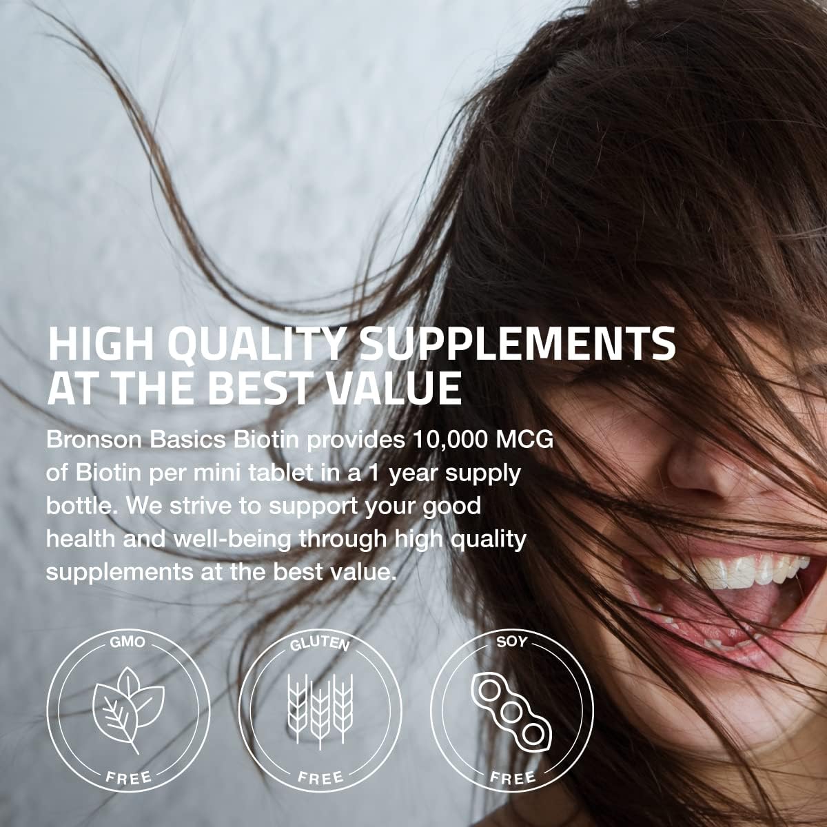 Bronson Biotin 10,000mcg – Hair, Skin & Nails Support | 150 Tablets | Vegetarian, Non-GMO