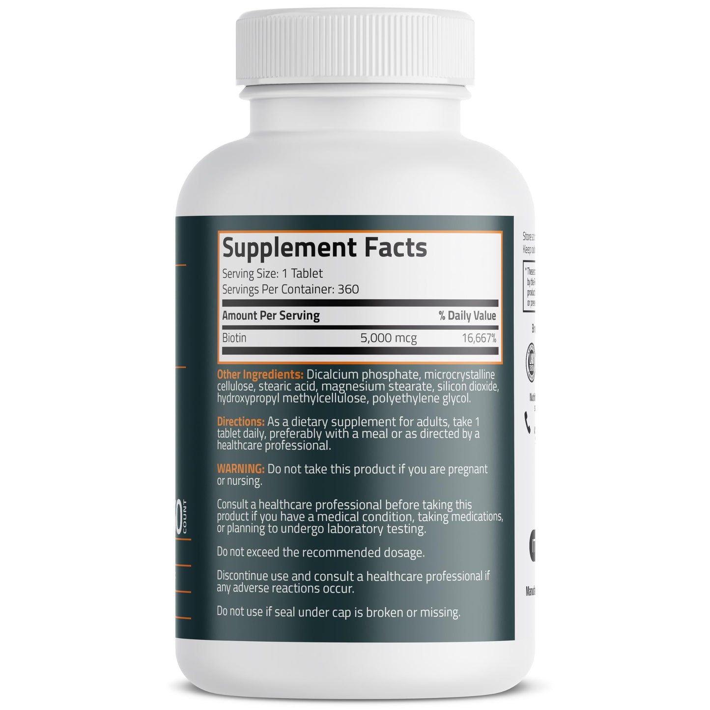 Bronson Biotin 5,000 MCG – Hair, Skin & Nails Support | 360 Vegetarian Tablets