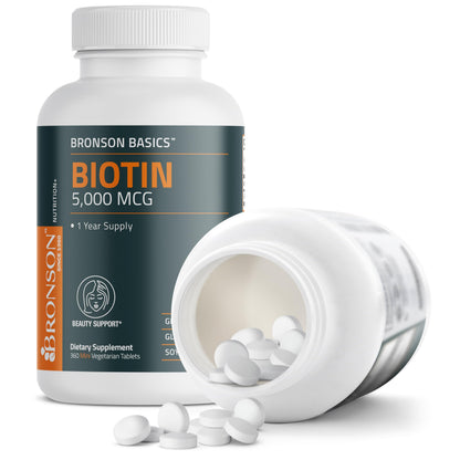 Bronson Biotin 5,000 MCG – Hair, Skin & Nails Support | 360 Vegetarian Tablets