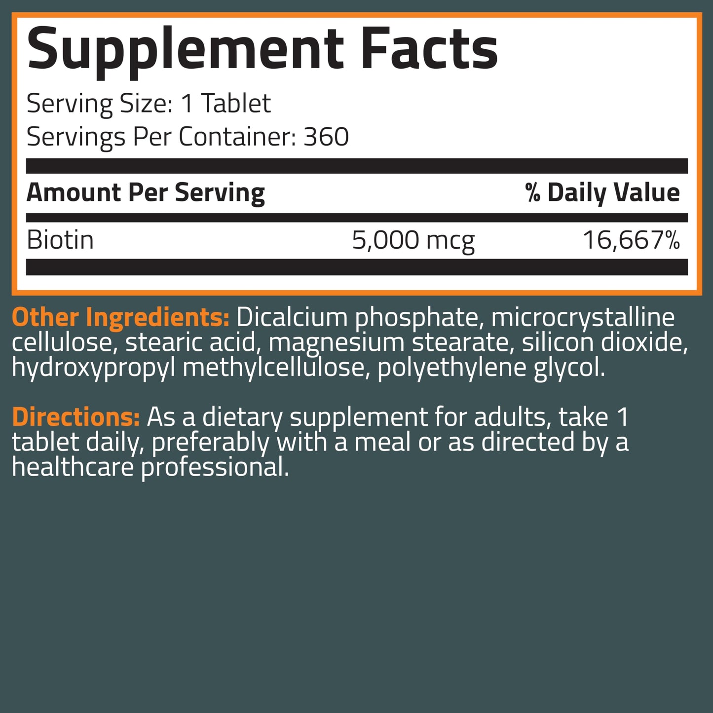 Bronson Biotin 5,000 MCG – Hair, Skin & Nails Support | 360 Vegetarian Tablets