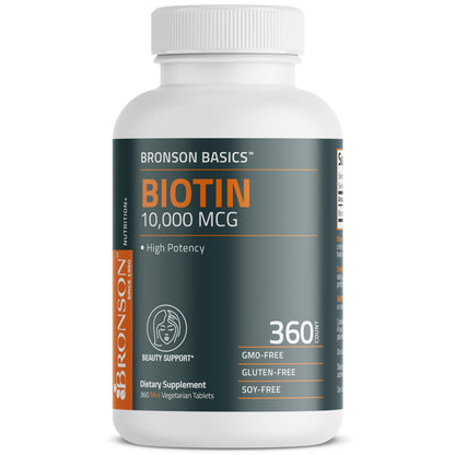 Bronson Biotin 10,000mcg | Supports Healthy Hair, Skin & Nails | Vegetarian, Non-GMO | 360 Tablets
