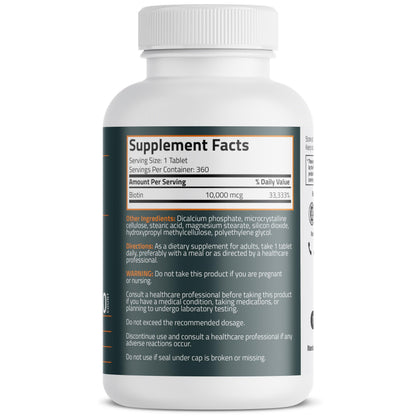 Bronson Biotin 10,000mcg | Supports Healthy Hair, Skin & Nails | Vegetarian, Non-GMO | 360 Tablets