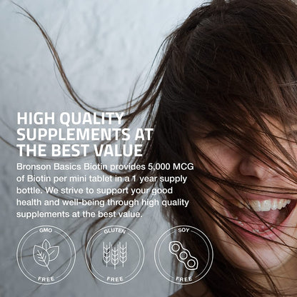 Bronson Biotin 5,000 MCG – Hair, Skin & Nails Support | 360 Vegetarian Tablets