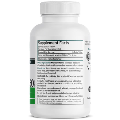 Bronson Boron 3 mg Chelated for Bone Health | Non-GMO, 250 Vegetarian Tablets