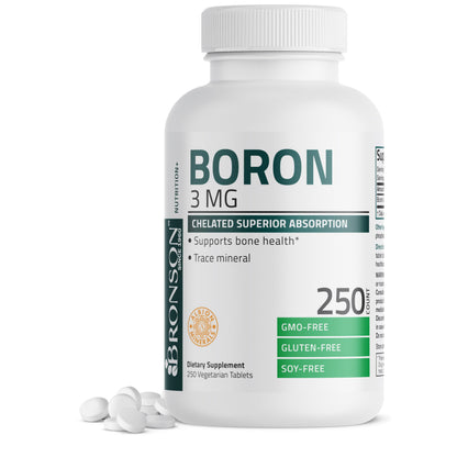 Bronson Boron 3 mg Chelated for Bone Health | Non-GMO, 250 Vegetarian Tablets