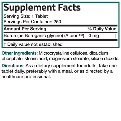 Bronson Boron 3 mg Chelated for Bone Health | Non-GMO, 250 Vegetarian Tablets