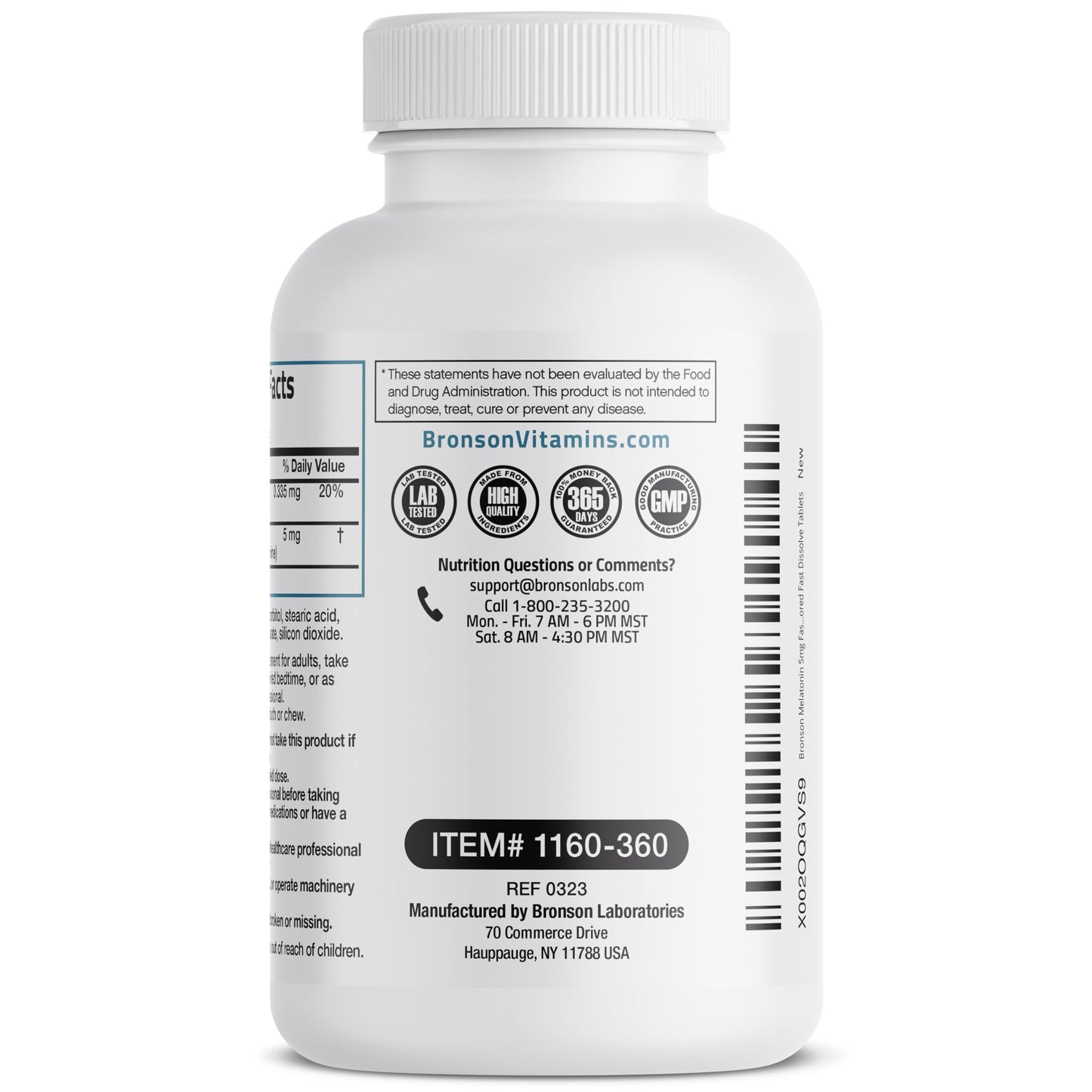 Bronson Melatonin 5mg Fast Dissolve Orange Lozenges with Vitamin B6 - 360 Vegetarian Chewables