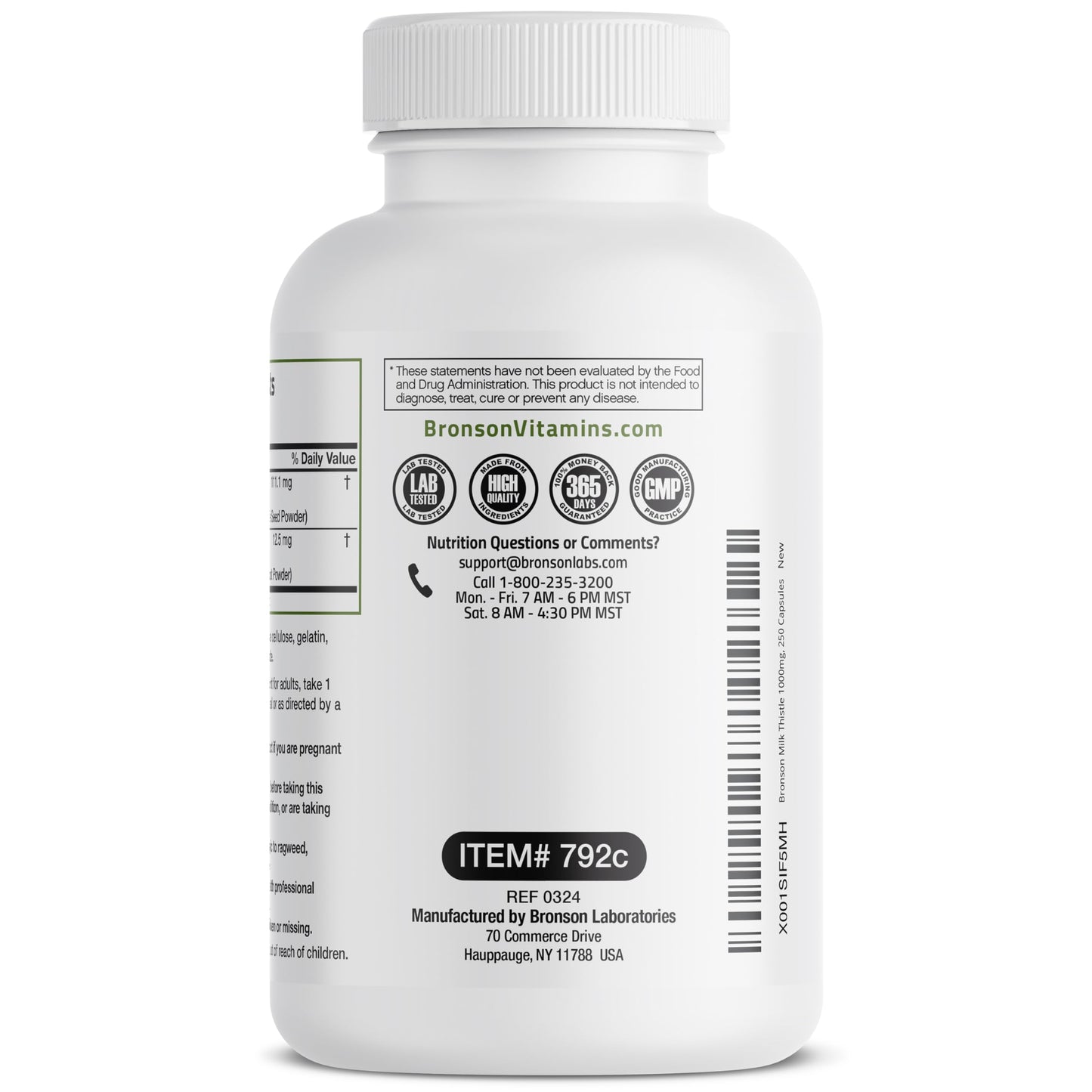 Bronson Milk Thistle Silymarin Marianum & Dandelion Root – Liver Health Support, 250 Capsules