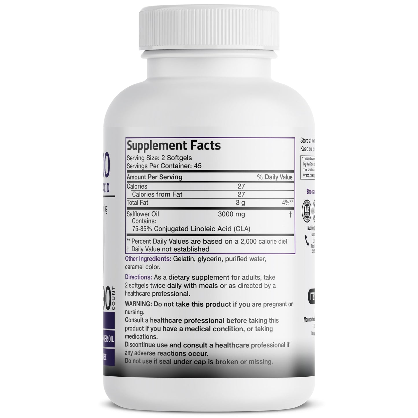 Bronson CLA 3000 – Extra High Potency, 90 Softgels