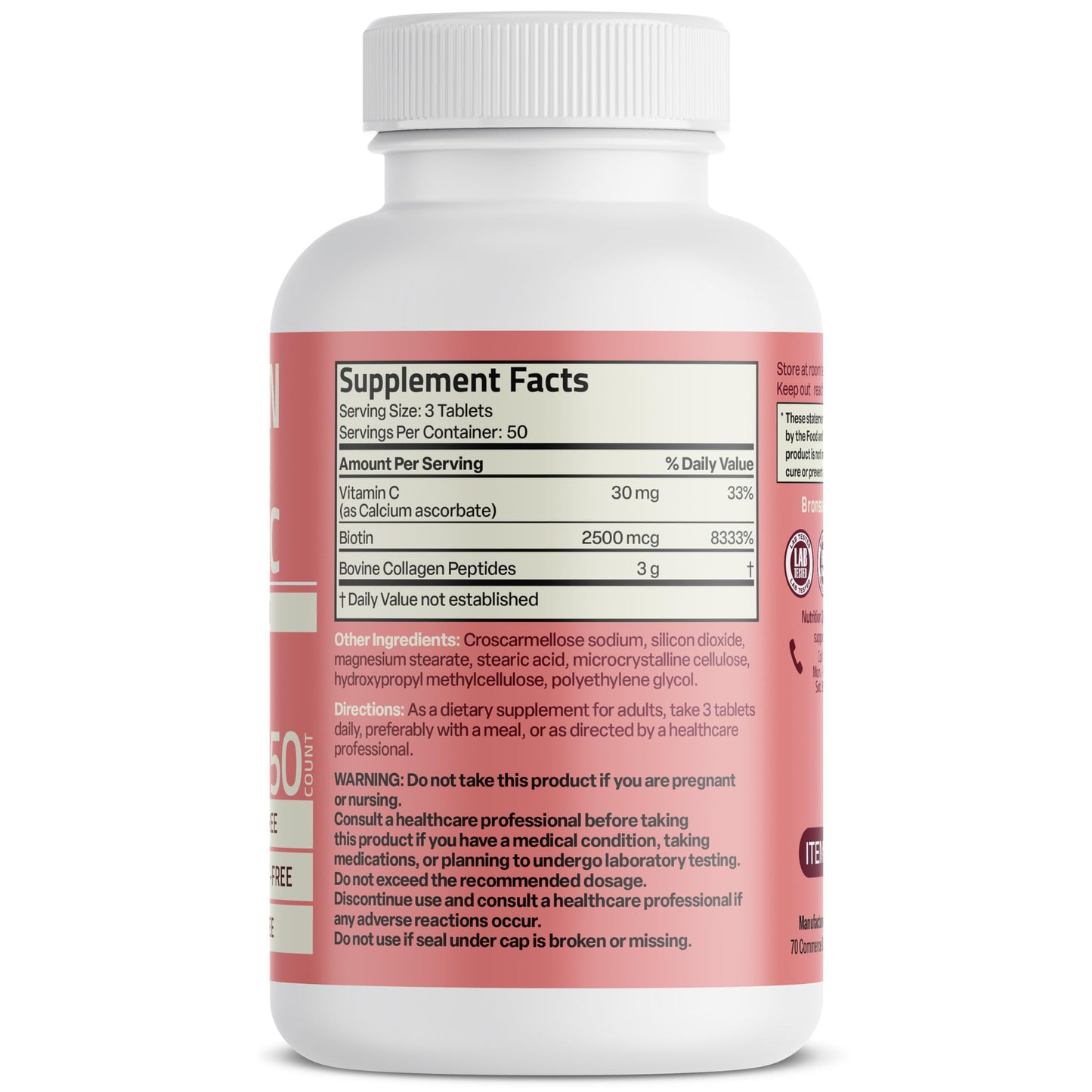 Bronson Collagen Peptides 3000mg with Biotin & Vitamin C - Hair, Skin & Nails Support | Non-GMO | 150 Tablets