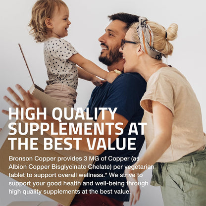 Bronson Copper Glycinate 3 mg Chelated | Non-GMO, 180 Tablets