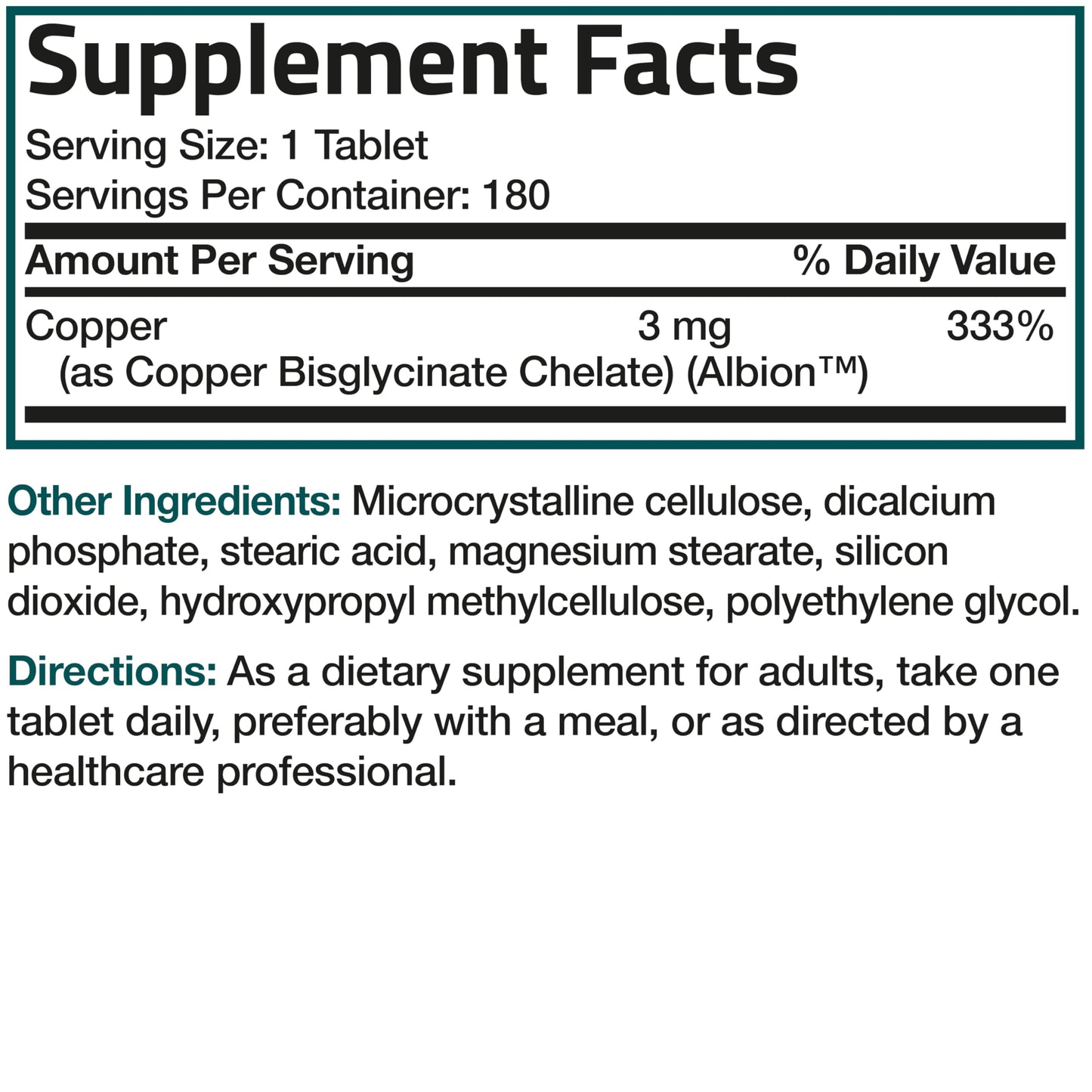 Bronson Copper Glycinate 3 mg Chelated | Non-GMO, 180 Tablets