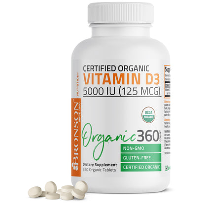 Bronson Vitamin D3 5,000 IU Organic High Potency Non-GMO | 360 Tablets