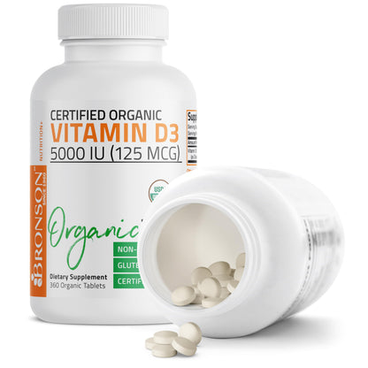 Bronson Vitamin D3 5,000 IU Organic High Potency Non-GMO | 360 Tablets