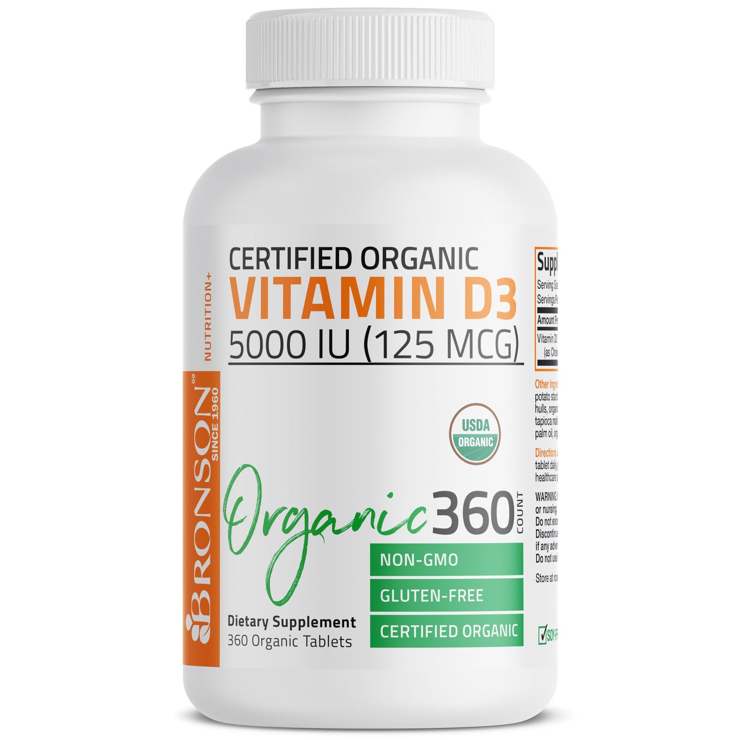 Bronson Vitamin D3 5,000 IU Organic High Potency Non-GMO | 360 Tablets