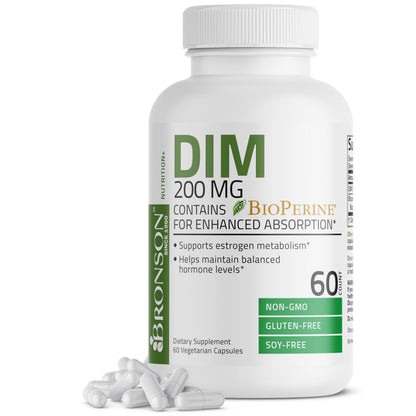 Bronson DIM 200 MG with BioPerine – Estrogen Metabolism & Hormone Balance | 60 Vegetarian Capsules