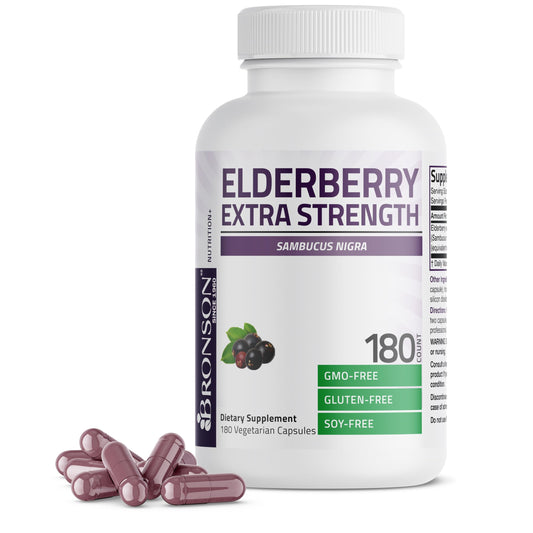 Bronson Elderberry Extra Strength – Immune Support & Antioxidant Protection | 180 Vegetarian Capsules | Non-GMO BritishVita | Premium UK Vitamins & Wellness Supplements