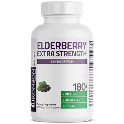 Bronson Elderberry Extra Strength – Immune Support & Antioxidant Protection | 180 Vegetarian Capsules | Non-GMO