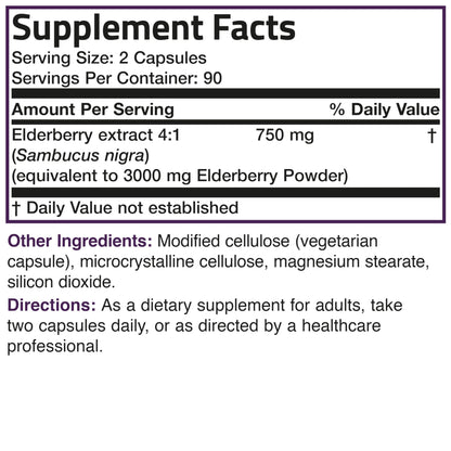 Bronson Elderberry Extra Strength – Immune Support & Antioxidant Protection | 180 Vegetarian Capsules | Non-GMO
