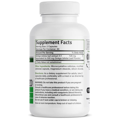 Bronson Ginkgo Biloba Extra Strength - Brain Function & Memory Support, 120 Vegetarian Capsules