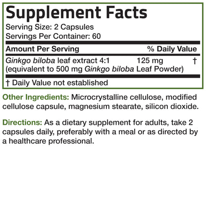 Bronson Ginkgo Biloba Extra Strength - Brain Function & Memory Support, 120 Vegetarian Capsules