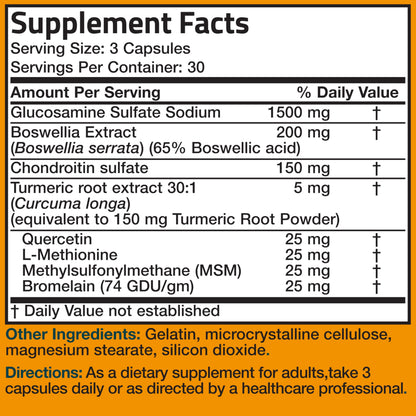 Bronson Glucosamine Chondroitin Turmeric & MSM – Advanced Joint & Cartilage Formula, Non-GMO, 90 Capsules