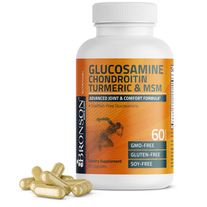Bronson Glucosamine Chondroitin Turmeric & MSM – Advanced Joint & Cartilage Formula | Non-GMO, 60 Capsules