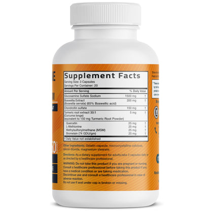 Bronson Glucosamine Chondroitin Turmeric & MSM – Advanced Joint & Cartilage Formula | Non-GMO, 60 Capsules