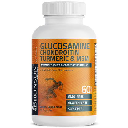 Bronson Glucosamine Chondroitin Turmeric & MSM – Advanced Joint & Cartilage Formula | Non-GMO, 60 Capsules