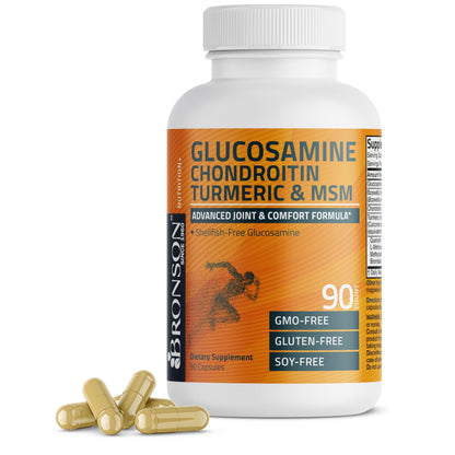 Bronson Glucosamine Chondroitin Turmeric & MSM – Advanced Joint & Cartilage Formula, Non-GMO, 90 Capsules