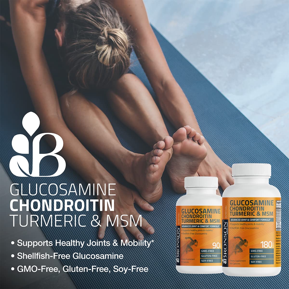 Bronson Glucosamine Chondroitin Turmeric & MSM – Advanced Joint & Cartilage Formula, Non-GMO, 90 Capsules