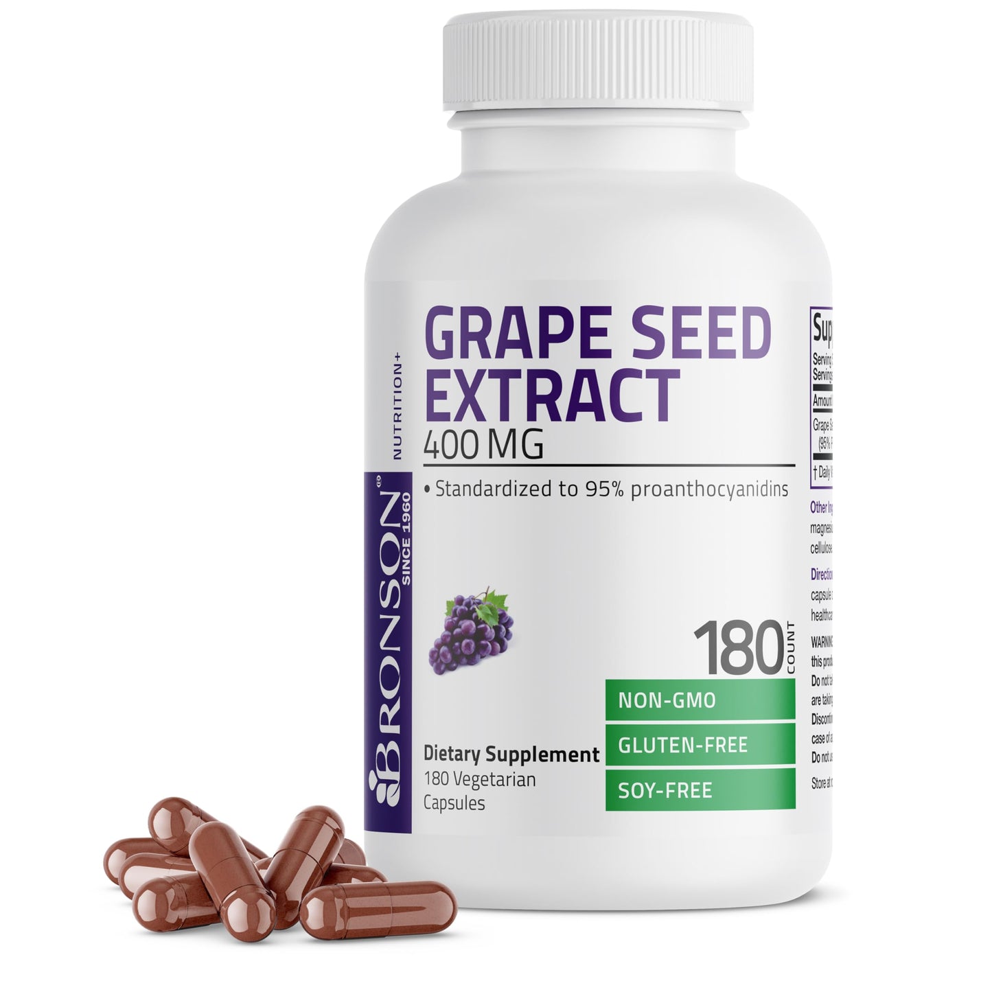 Bronson Grape Seed Extract 400 mg – Antioxidant & Immune Support | 95% Proanthocyanidins | Non-GMO, 180 Vegetarian Capsules