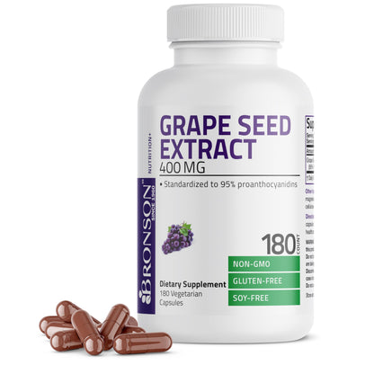 Bronson Grape Seed Extract 400 mg – Antioxidant & Immune Support | 95% Proanthocyanidins | Non-GMO, 180 Vegetarian Capsules