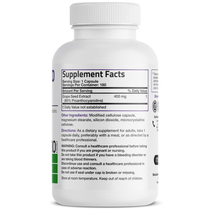 Bronson Grape Seed Extract 400 mg – Antioxidant & Immune Support | 95% Proanthocyanidins | Non-GMO, 180 Vegetarian Capsules