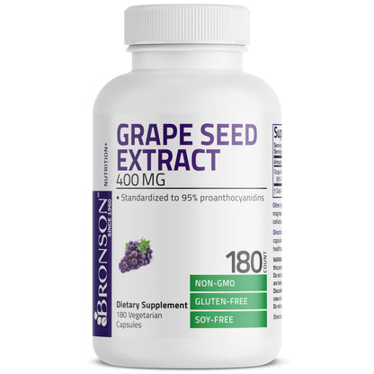Bronson Grape Seed Extract 400 mg – Antioxidant & Immune Support | 95% Proanthocyanidins | Non-GMO, 180 Vegetarian Capsules