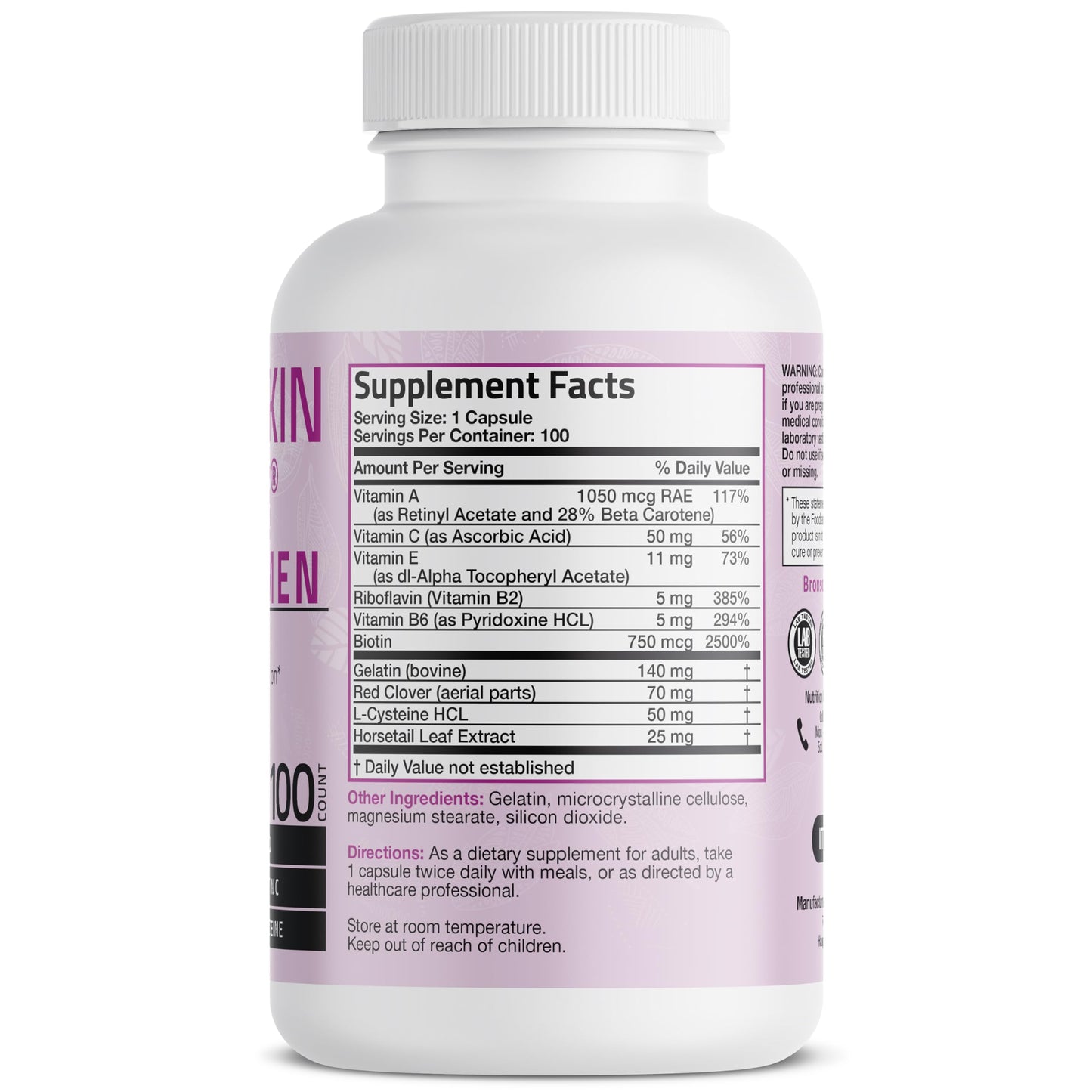 Bronson Hair, Skin & Nails with Biotin Extra Strength – Women’s Vitamin Supplement, 100 Capsules
