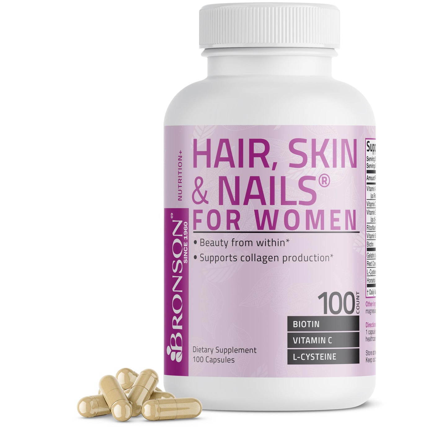 Bronson Hair, Skin & Nails with Biotin Extra Strength – Women’s Vitamin Supplement, 100 Capsules