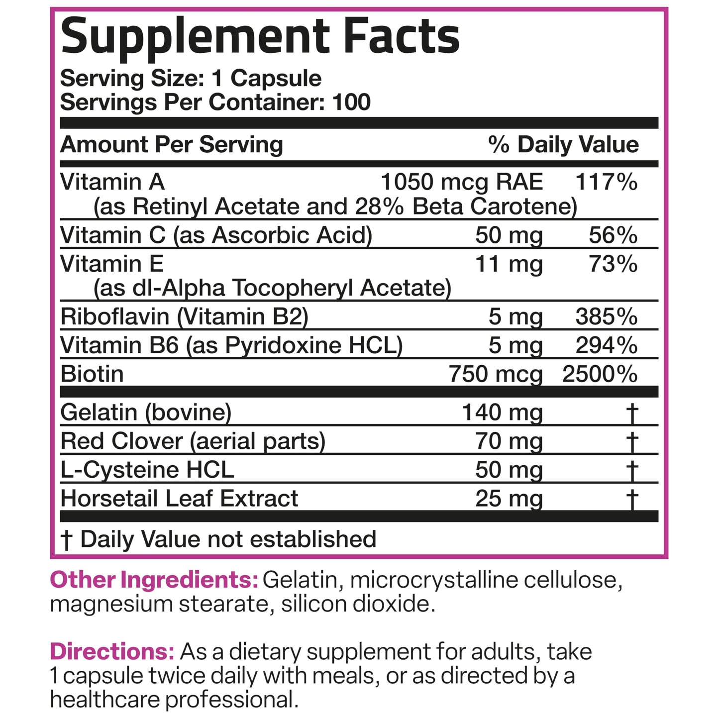 Bronson Hair, Skin & Nails with Biotin Extra Strength – Women’s Vitamin Supplement, 100 Capsules