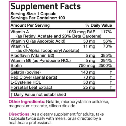 Bronson Hair, Skin & Nails with Biotin Extra Strength – Women’s Vitamin Supplement, 100 Capsules
