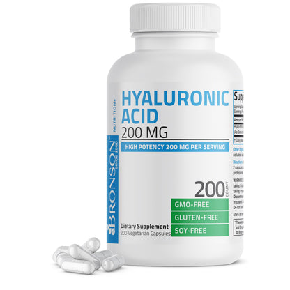Bronson Hyaluronic Acid 200 mg – High Potency Joint & Skin Support | Non-GMO | 200 Vegetarian Capsules