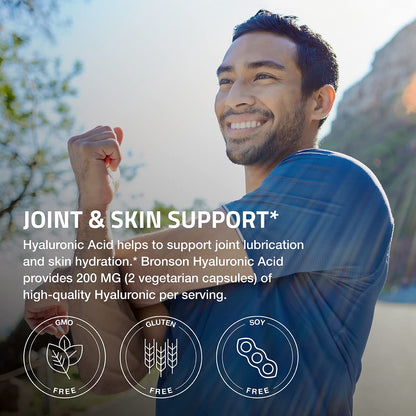 Bronson Hyaluronic Acid 200 mg – High Potency Joint & Skin Support | Non-GMO | 200 Vegetarian Capsules