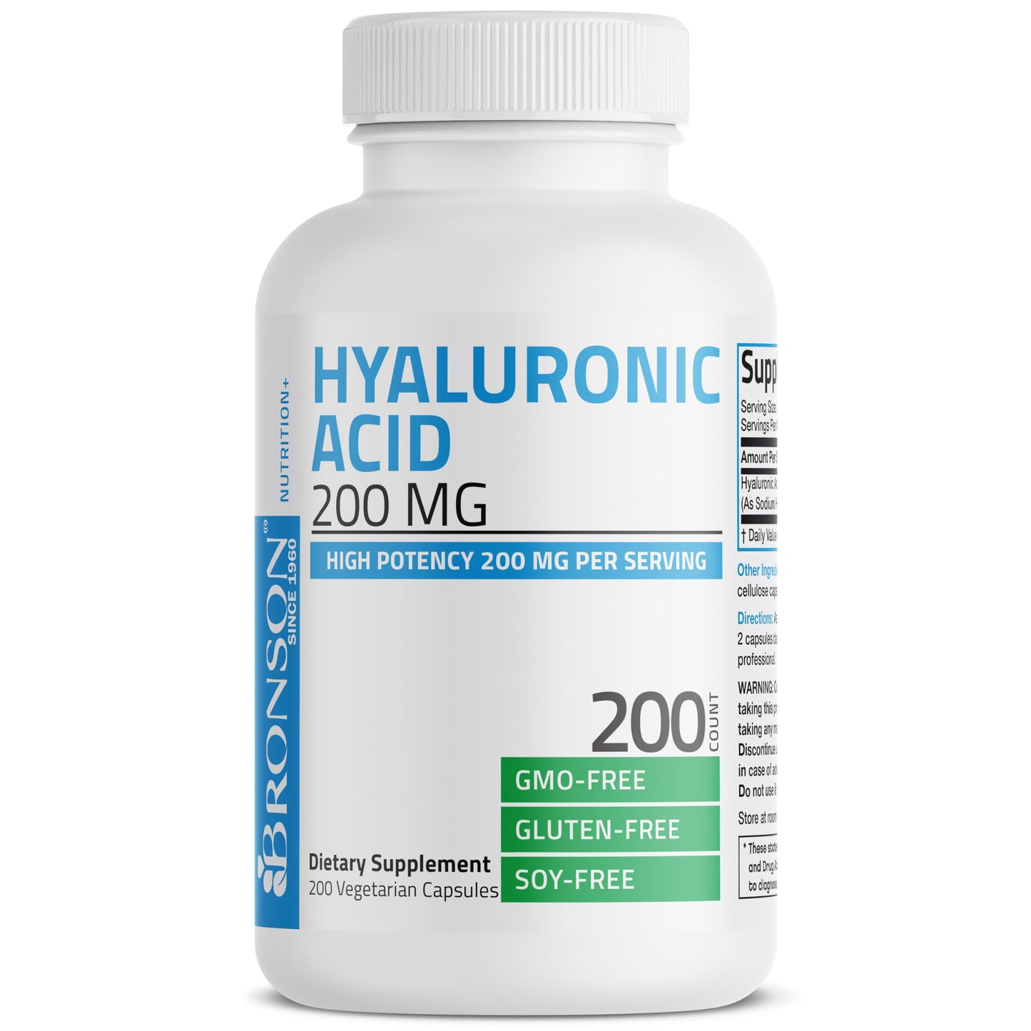 Bronson Hyaluronic Acid 200 mg – High Potency Joint & Skin Support | Non-GMO | 200 Vegetarian Capsules