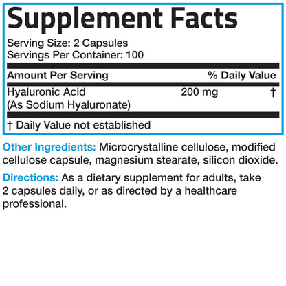 Bronson Hyaluronic Acid 200 mg – High Potency Joint & Skin Support | Non-GMO | 200 Vegetarian Capsules