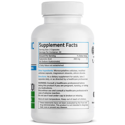 Bronson Hyaluronic Acid 200 MG – Joint Health & Skin Support | Non-GMO, 100 Vegetarian Capsules