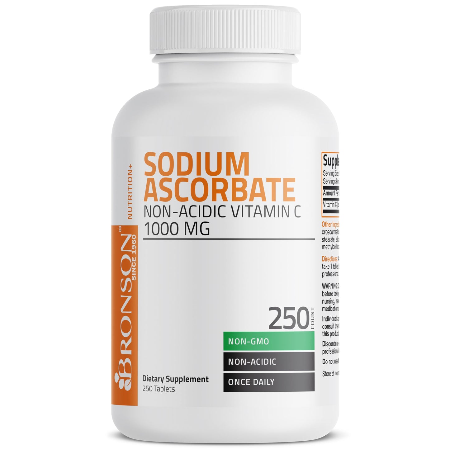 Bronson Sodium Ascorbate 1000 mg Vitamin C Tablets - Gentle on Stomach (250 ct)